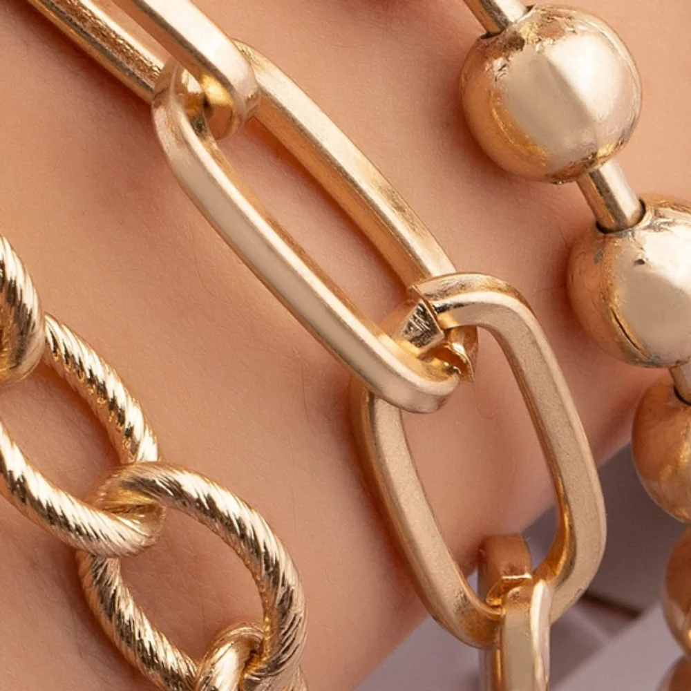 Three Strand Bead & Chain Gold Bracelet New! Street Styles 2022 - Picture 5 of 7